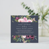 NAVY BLUSH BURGUNDY FLORAL BUNCH BABY SHOWER KAART (Staand voorkant)