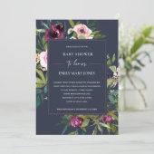 NAVY BLUSH BURGUNDY FLORAL BUNCH BABY SHOWER KAART (Staand voorkant)