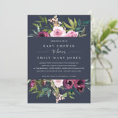 NAVY BLUSH BURGUNDY FLORAL BUNCH BABY SHOWER KAART (Staand voorkant)