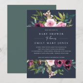 NAVY BLUSH BURGUNDY FLORAL BUNCH BABY SHOWER KAART (Voorkant / Achterkant)