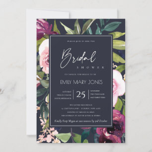 NAVY BLUSH BURGUNDY FLORAL BUNCH BRIDAL SHOWER KAART
