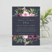NAVY BLUSH BURGUNDY FLORAL BUNCH BRIDAL SHOWER KAART (Staand voorkant)