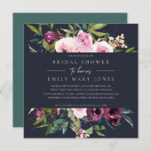 NAVY BLUSH BURGUNDY FLORAL BUNCH BRIDAL SHOWER KAART (Voorkant / Achterkant)