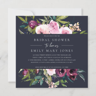 NAVY BLUSH BURGUNDY FLORAL BUNCH BRIDAL SHOWER KAART