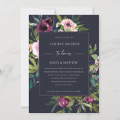 NAVY BLUSH BURGUNDY FLORAL BUNCH COUPLE SHOWER KAART (Voorkant)