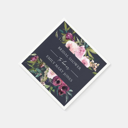 NAVY BLUSH BURGUNDY FLORAL BUNCH VRIJGEZELLENFEEST SERVET (Hoek)