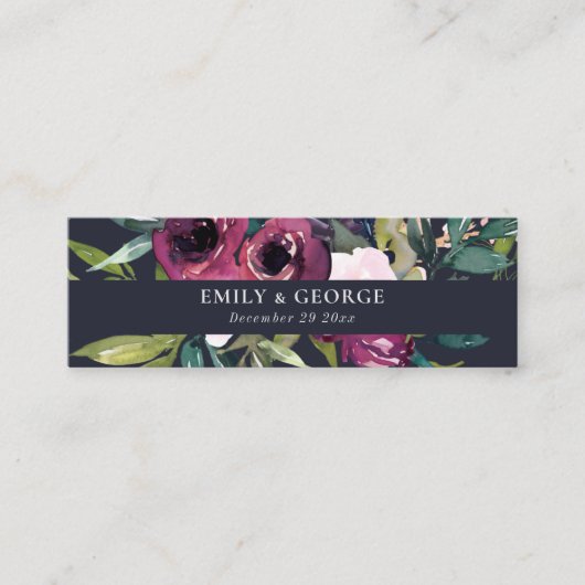 NAVY BLUSH BURGUNDY FLORAL BUNCH WEDDING WEBSITE MINI VISITEKAARTJE (Voorkant)