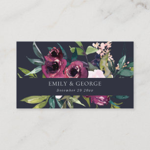 NAVY BLUSH BURGUNDY FLORAL BUNCH WEDDING WEBSITE VISITEKAARTJE