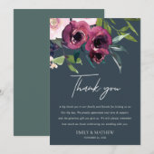 NAVY BLUSH BURGUNDY FLORAL BUNCH WEDING DANK JE KAART (Voorkant / Achterkant)
