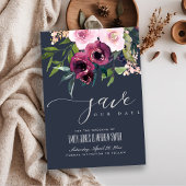 NAVY BLUSH BURGUNDY FLORAL BUNCH WEDING SAVE THE DATE