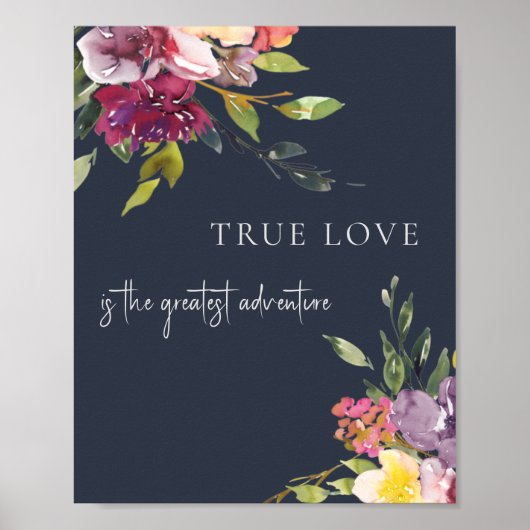 Navy Blush Burgundy Floral True Love Adventure Poster (Voorkant)
