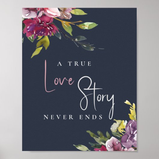 Navy Blush Burgundy Floral True Love Einds Poster (Voorkant)