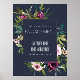 NAVY BLUSH BURGUNDY FLORAL VERLOVING WELCOME POSTER
