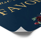 Navy blush burgundy florale gunstteken bruiloft poster (Hoek)