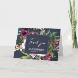 NAVY BLUSH BURGUNDY GREEN FLORAL BUNCH WEDING BEDANKKAART