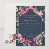 NAVY BLUSH BURGUNDY ROOS COUPLY SHOWER INVITE BEDANKKAART (Voorkant / Achterkant)