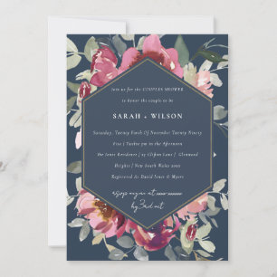 NAVY BLUSH BURGUNDY ROOS COUPLY SHOWER INVITE BEDANKKAART