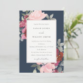 NAVY BLUSH BURGUNDY ROOS FLORAL WEDDING INVITE BEDANKKAART (Staand voorkant)