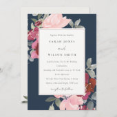 NAVY BLUSH BURGUNDY ROOS FLORAL WEDDING INVITE BEDANKKAART (Voorkant / Achterkant)