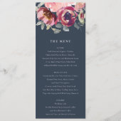 NAVY BLUSH BURGUNDY WATERVERF FLORAL WEDING MENU (Voorkant)
