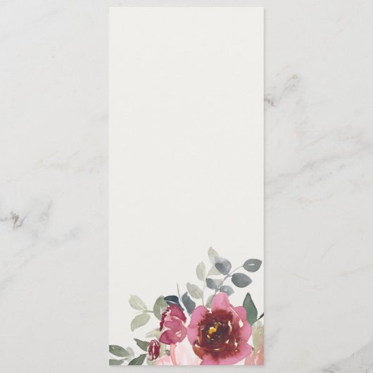NAVY BLUSH BURGUNDY WATERVERF FLORAL WEDING MENU (Achterkant)