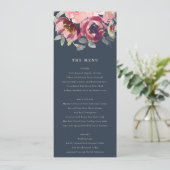 NAVY BLUSH BURGUNDY WATERVERF FLORAL WEDING MENU (Staand voorkant)