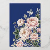 Navy Blush Chinoiserie Flowers Photo Save the Date Folie Uitnodiging (Achterkant)