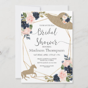 Navy Blush Derby Bridal Shower Kaart