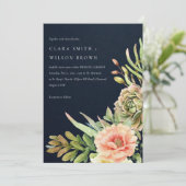 NAVY BLUSH DESERT SUCCULENT CACTI FOLIAGE WEDDING KAART (Staand voorkant)