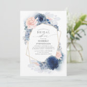 Navy Blush Dusty Blue Floral Modern Vrijgezellenfe Kaart (Staand voorkant)