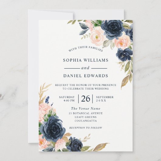 Navy & Blush Elegant All Seasons Weddenschap Kaart (Voorkant)