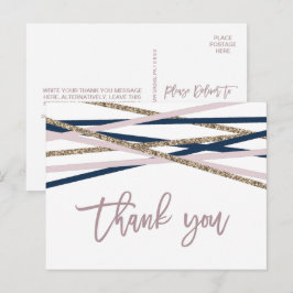 Navy Blush en Gold Streamers Dank u Briefkaart