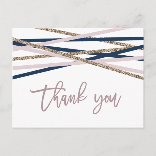 Navy Blush en Gold Streamers Dank u Briefkaart (Voorkant)
