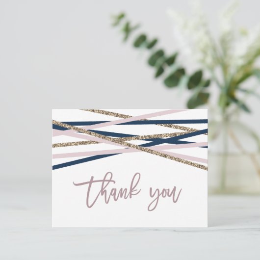 Navy Blush en Gold Streamers Dank u Briefkaart (Staand voorkant)
