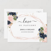 Navy Blush Flora Lijst Love is Patiënt uitgesteld Briefkaart (Voorkant / Achterkant)