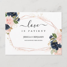 Navy Blush Flora Lijst Love is Patiënt uitgesteld Briefkaart