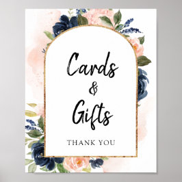 Navy Blush Floral Arch Lijst Kaarten en cadeaubord Poster