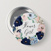 Navy & Blush Floral Bloemenmeisje Ronde Button 7,6 Cm (Voorkant /achterkant)