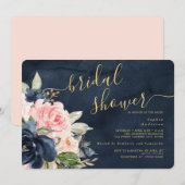 Navy Blush Floral Bridal Shower Kaart (Voorkant / Achterkant)