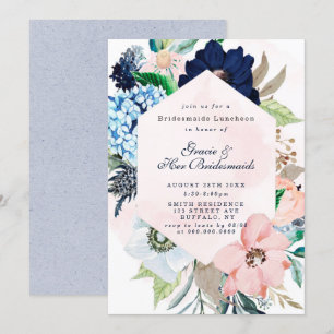 Navy Blush Floral Bridesmaids Luncheon Invites