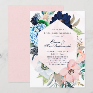 Navy Blush Floral Bridesmaids Luncheon Invites