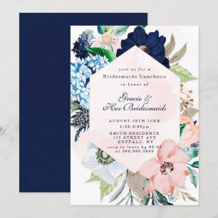 Navy Blush Floral Bridesmaids Luncheon Invites