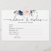 Navy blush floral bruiloft Advice and wenst card Briefpapier (Voorkant)
