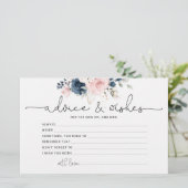 Navy blush floral bruiloft Advice and wenst card Briefpapier (Staand voorkant)