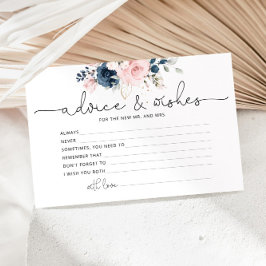 Navy blush floral bruiloft Advice and wenst card Briefpapier