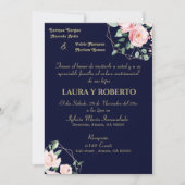 Navy Blush, Floral bruiloft (Spaans) Kaart (Voorkant)
