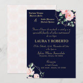 Navy Blush, Floral bruiloft (Spaans) Kaart (Voorkant / Achterkant)