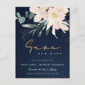 NAVY BLUSH FLORAL BUNCH WATERVERF BEWART DE DATUM AANKONDIGINGSKAART (Voorkant)