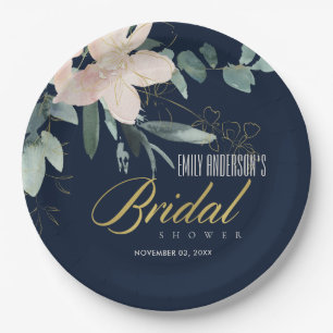 NAVY BLUSH FLORAL BUNCH WATERVERF VRIJGEZELLENFEES PAPIEREN BORDJE