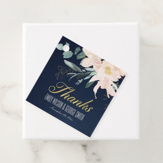 NAVY BLUSH FLORAL BUNCH WATERVERF WEDING BEDANKT BEDANKJES LABELS (In situ)